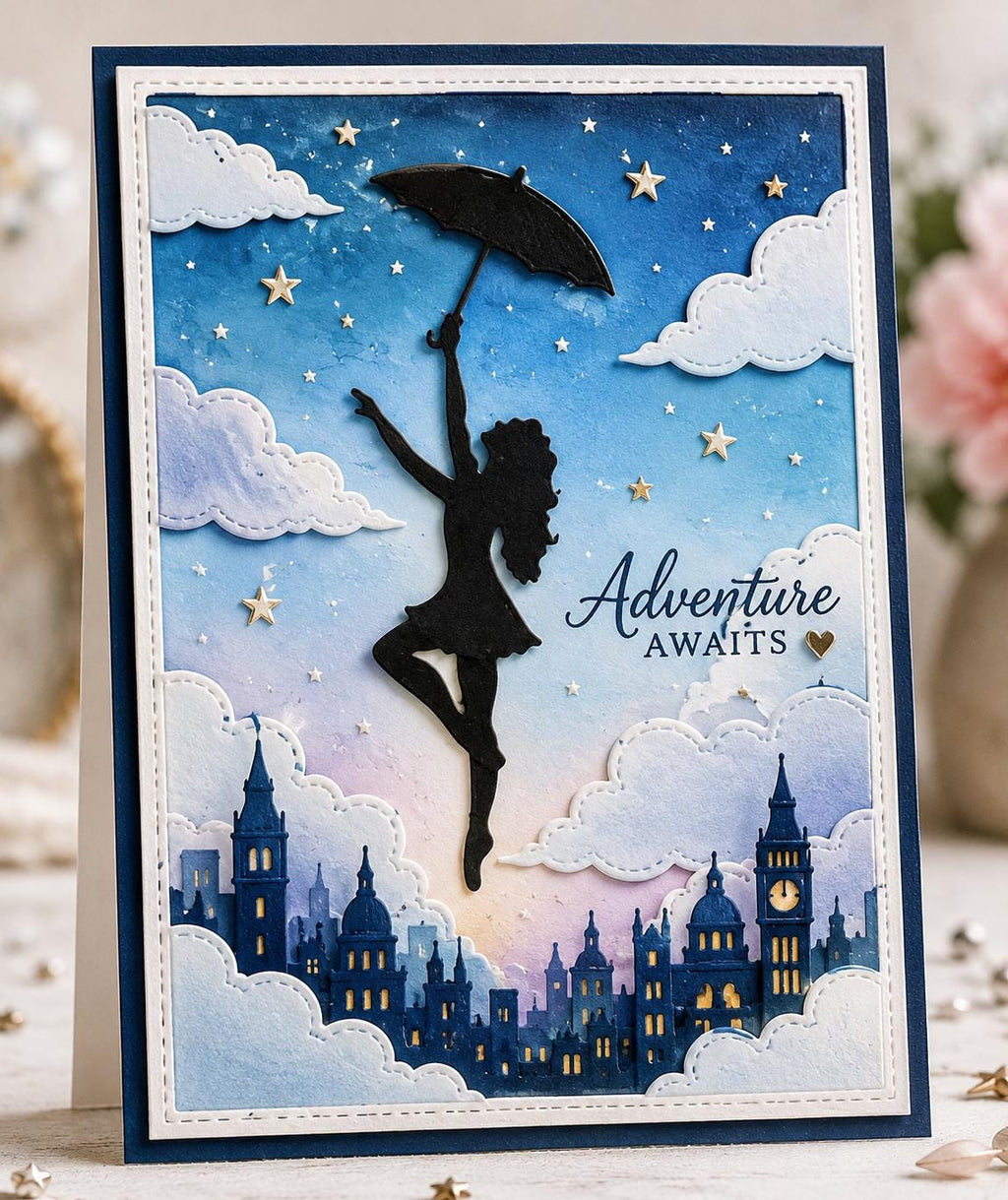 Dancing Girl in Rain Metal Die Cut | Scrapbooking Card Making