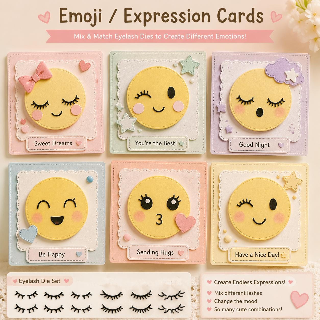 Eyelash Metal Die Cuts | Scrapbooking Card Making, 7 Pairs