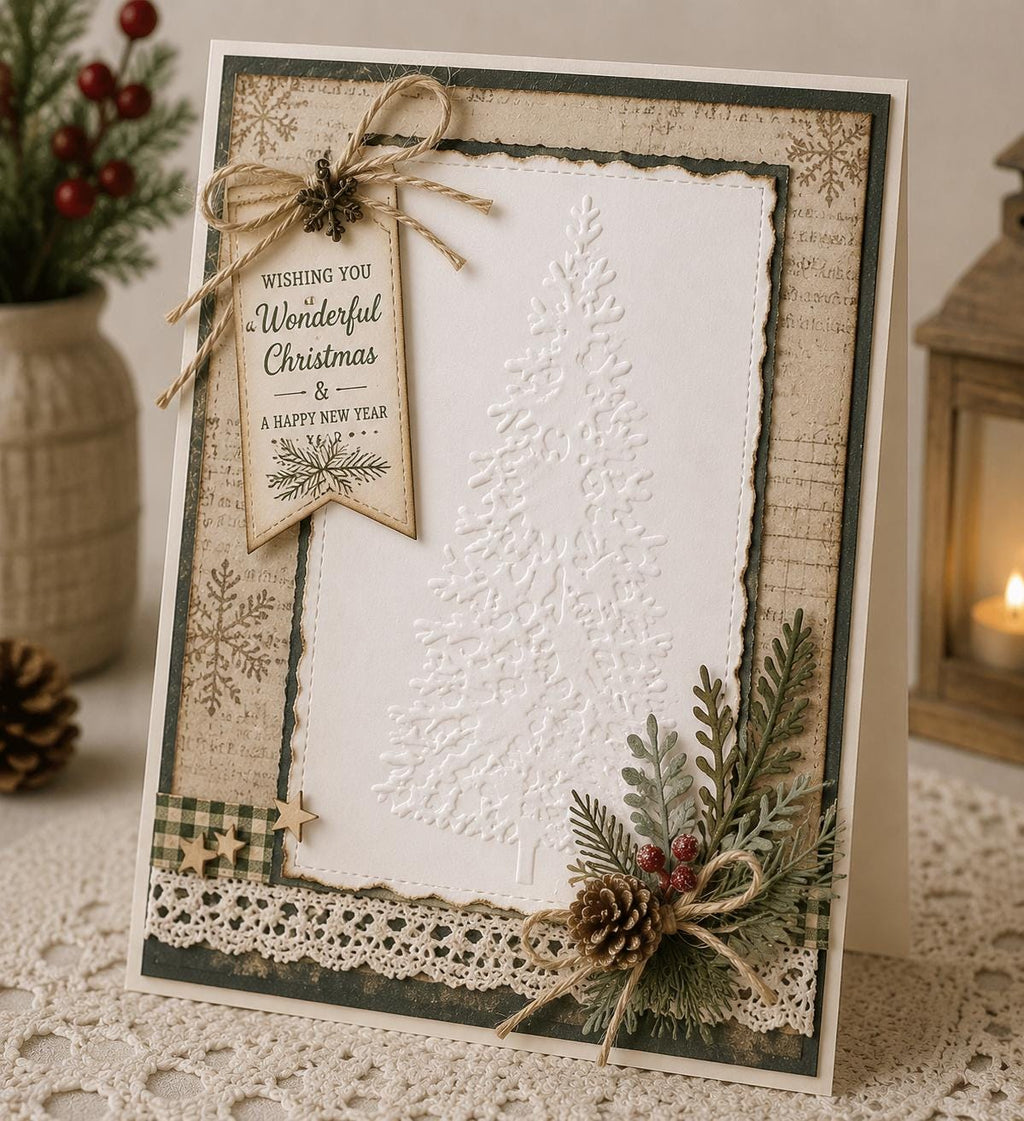 Christmas Tree Embossing Folder, DIY Craft Stencil (4x3 inch)