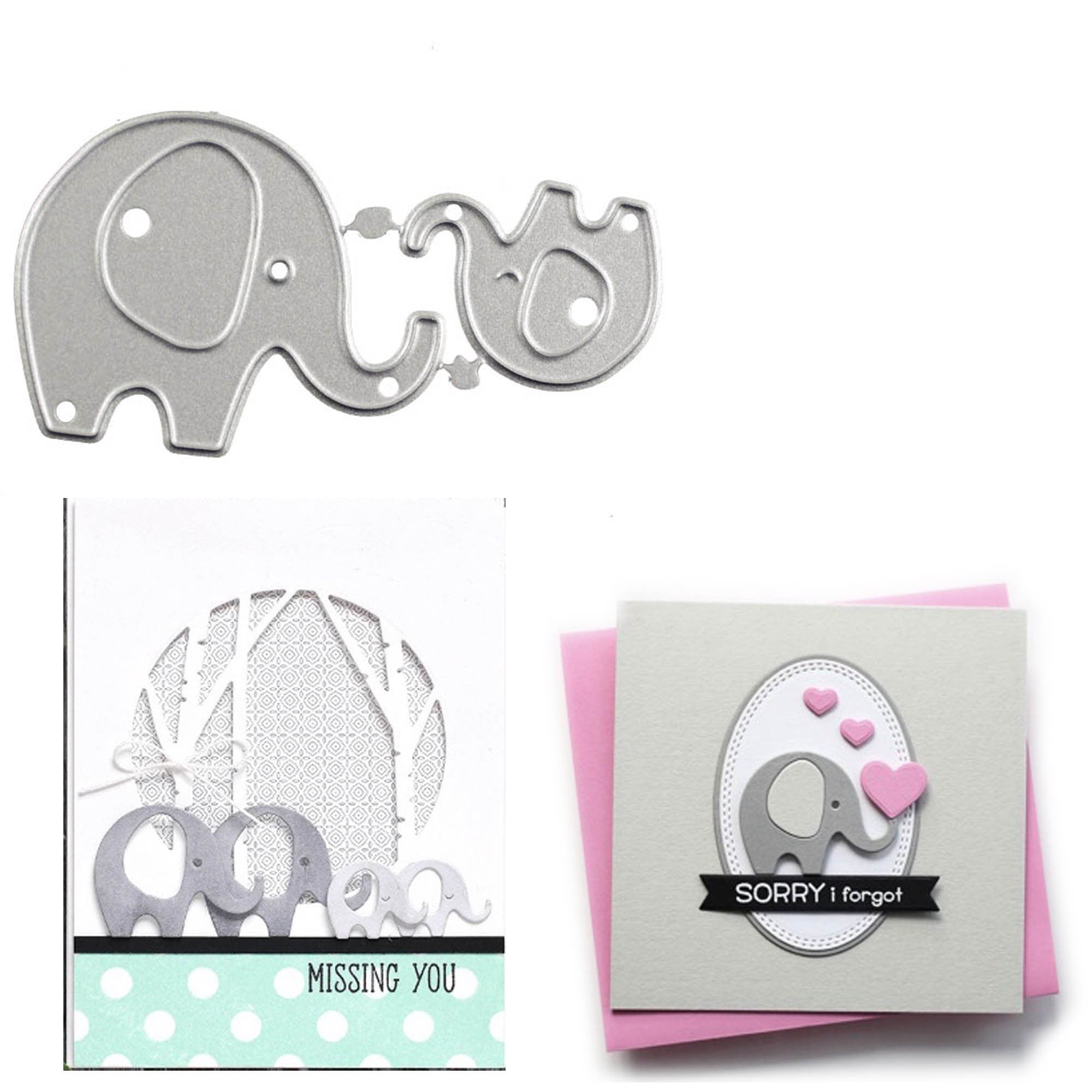 Elephant Family Metal Cutting Die for Scrapbooking & Card Making, Steel Stencil Template