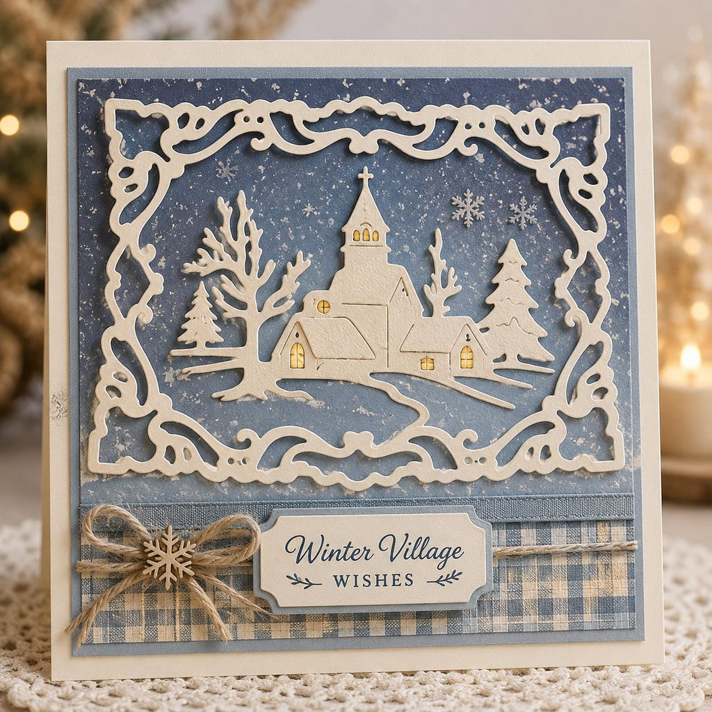 Winter Village Metal Cutting Die, Christmas House Frame for Cards