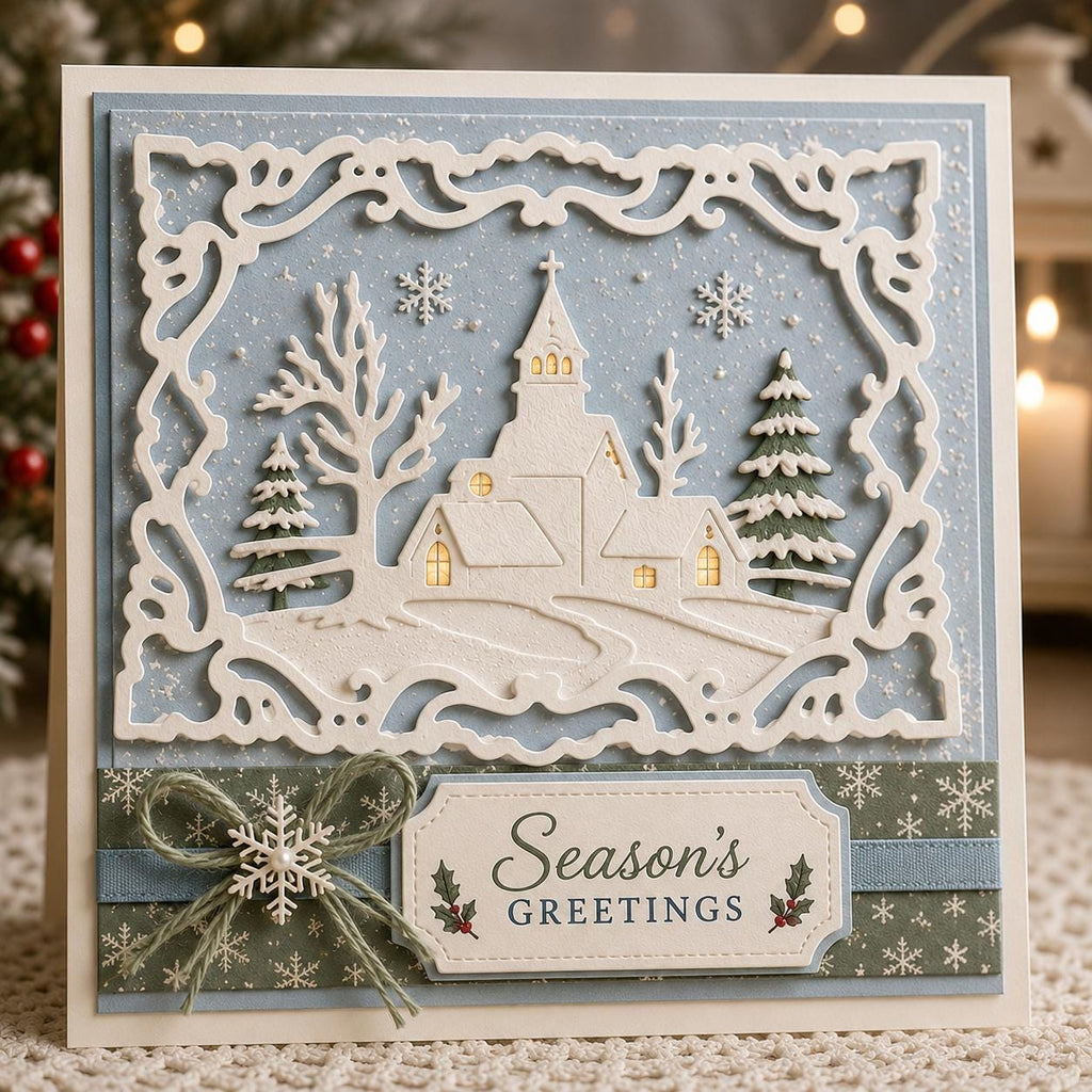 Winter Village Metal Cutting Die, Christmas House Frame for Cards