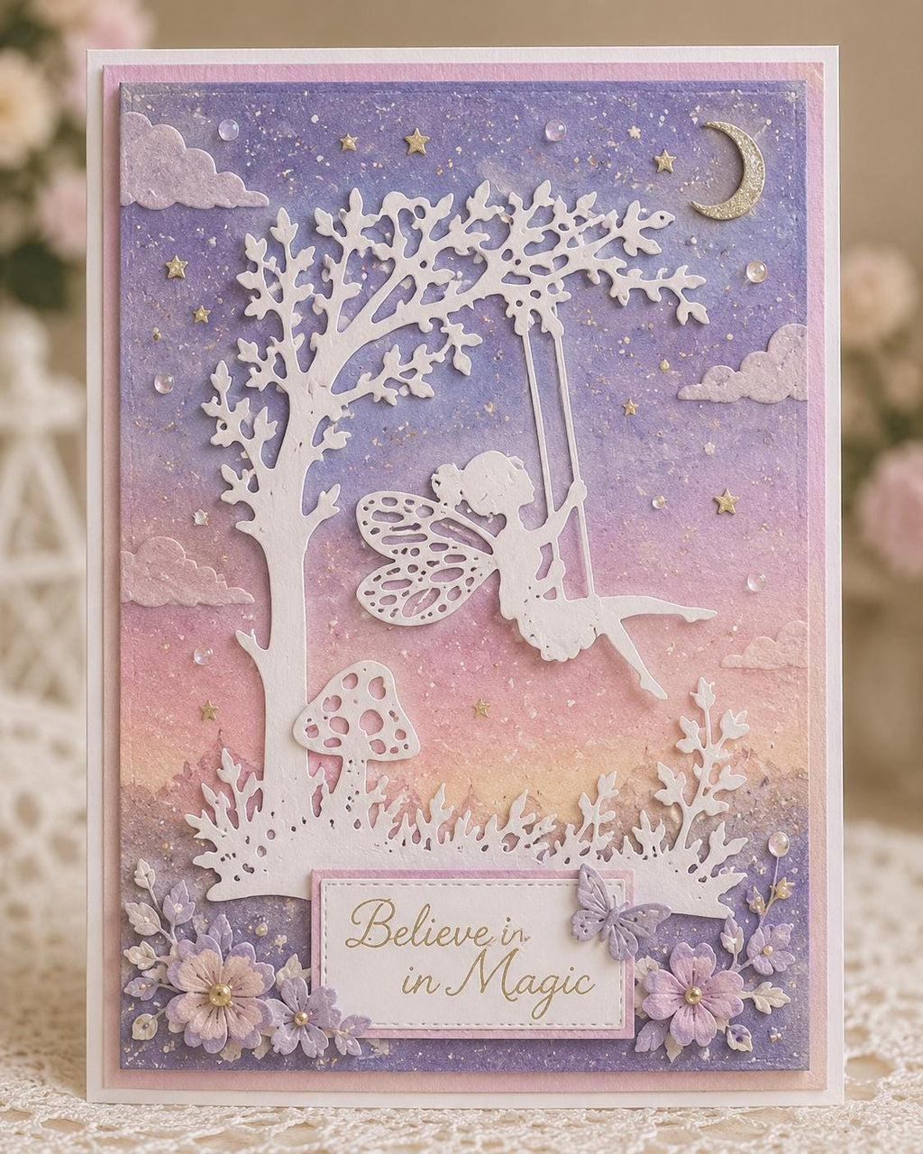 Fairy on Swing Metal Cutting Die for Cards and Scrapbooks