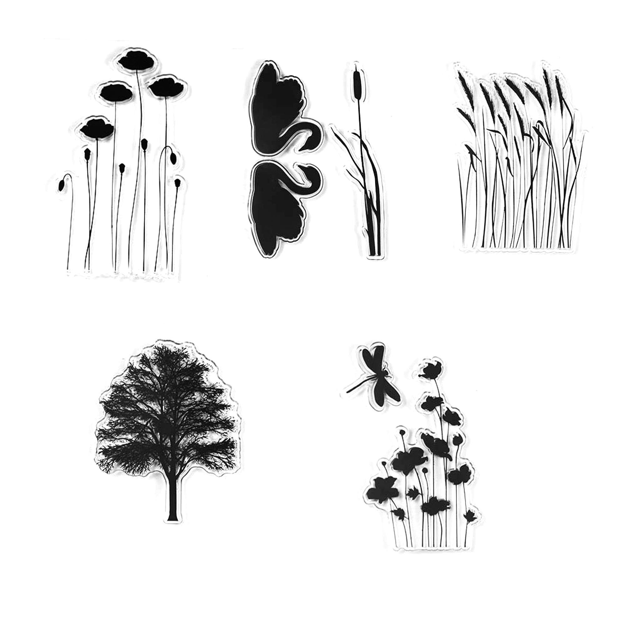 Grass and Plants Clear Stamp Set, Botanical Background for Cards