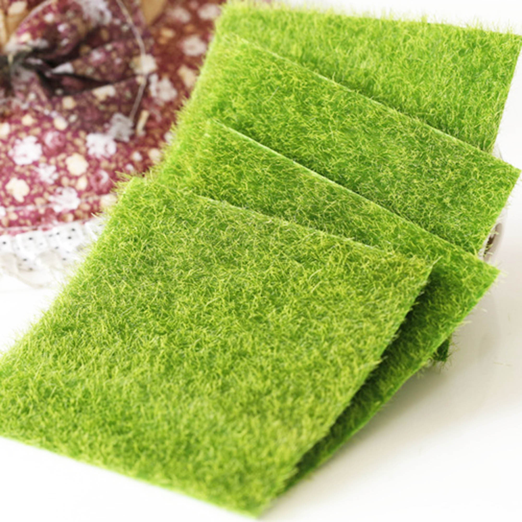 Miniature Grass Mats, Realistic Fairy Garden Landscape Supply (Set of 4)6*6In
