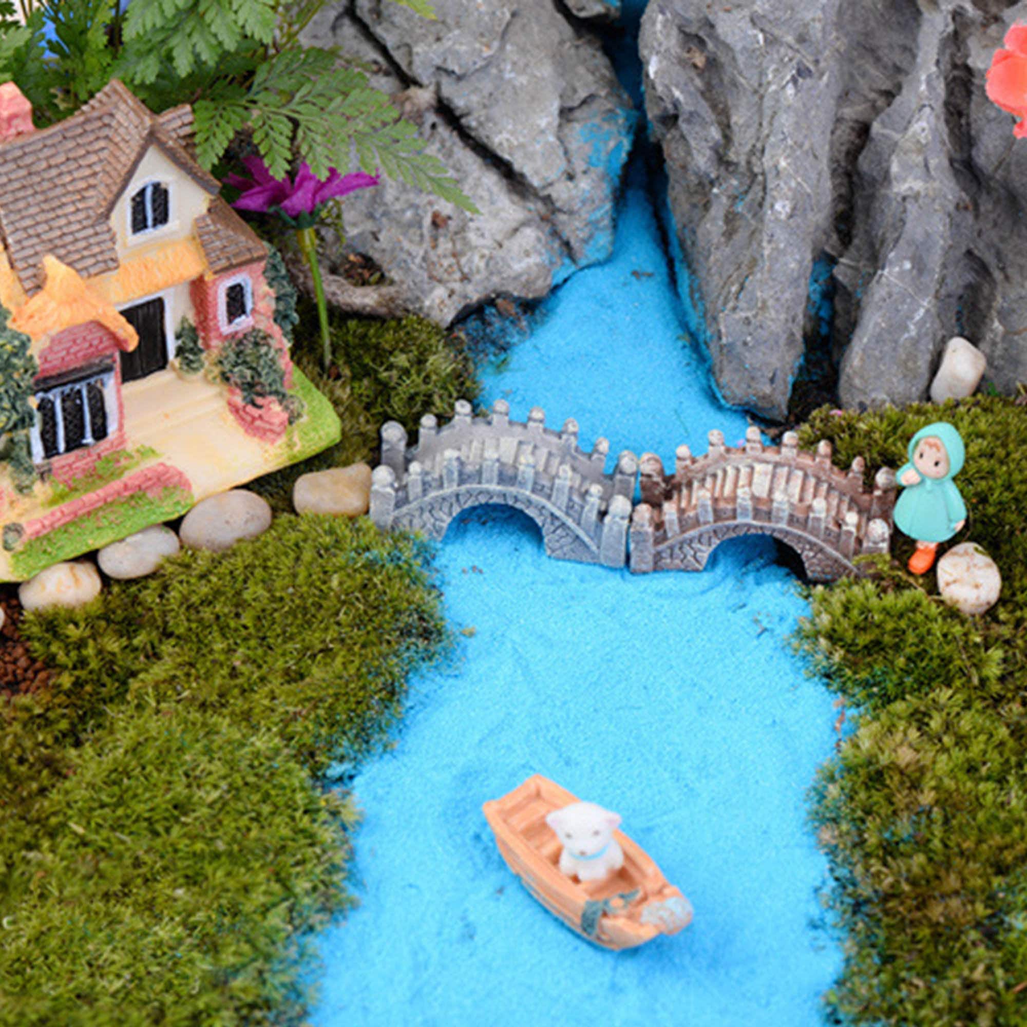 Miniature Fairy Garden Ornaments Set, Boats, Swans, Bridge, Moss Stone, DIY Landscaping