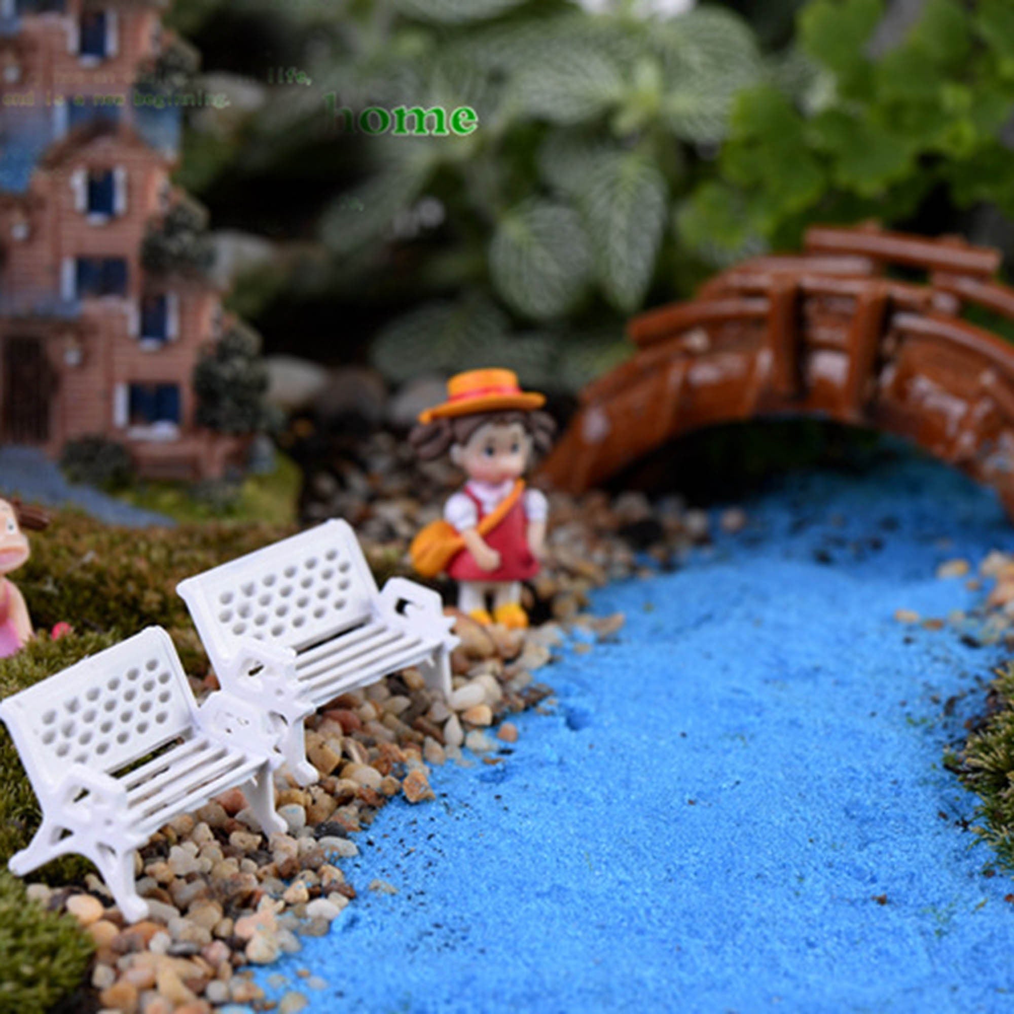 Miniature Fairy Garden Ornaments Set, Boats, Swans, Bridge, Moss Stone, DIY Landscaping