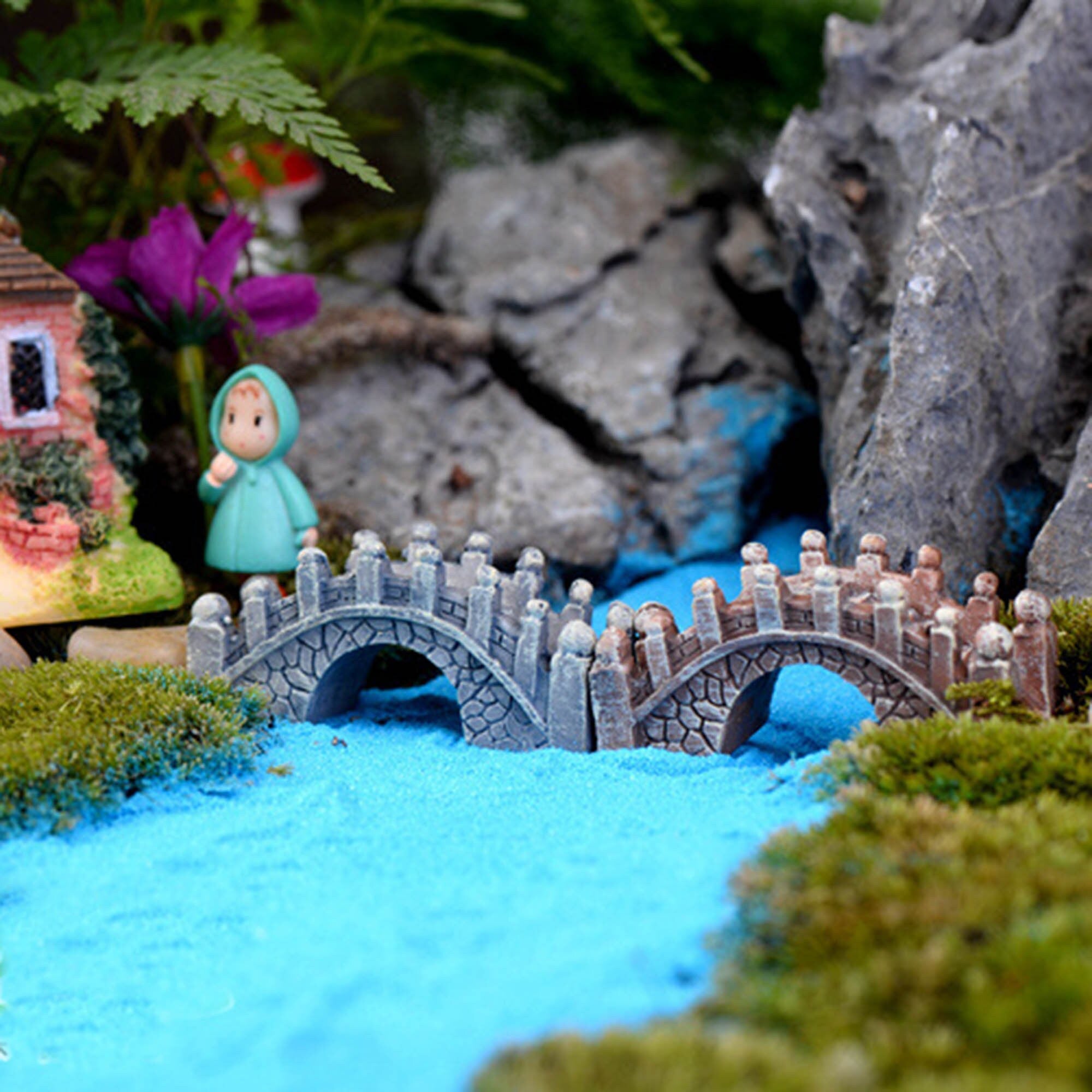 Miniature Fairy Garden Ornaments Set, Boats, Swans, Bridge, Moss Stone, DIY Landscaping