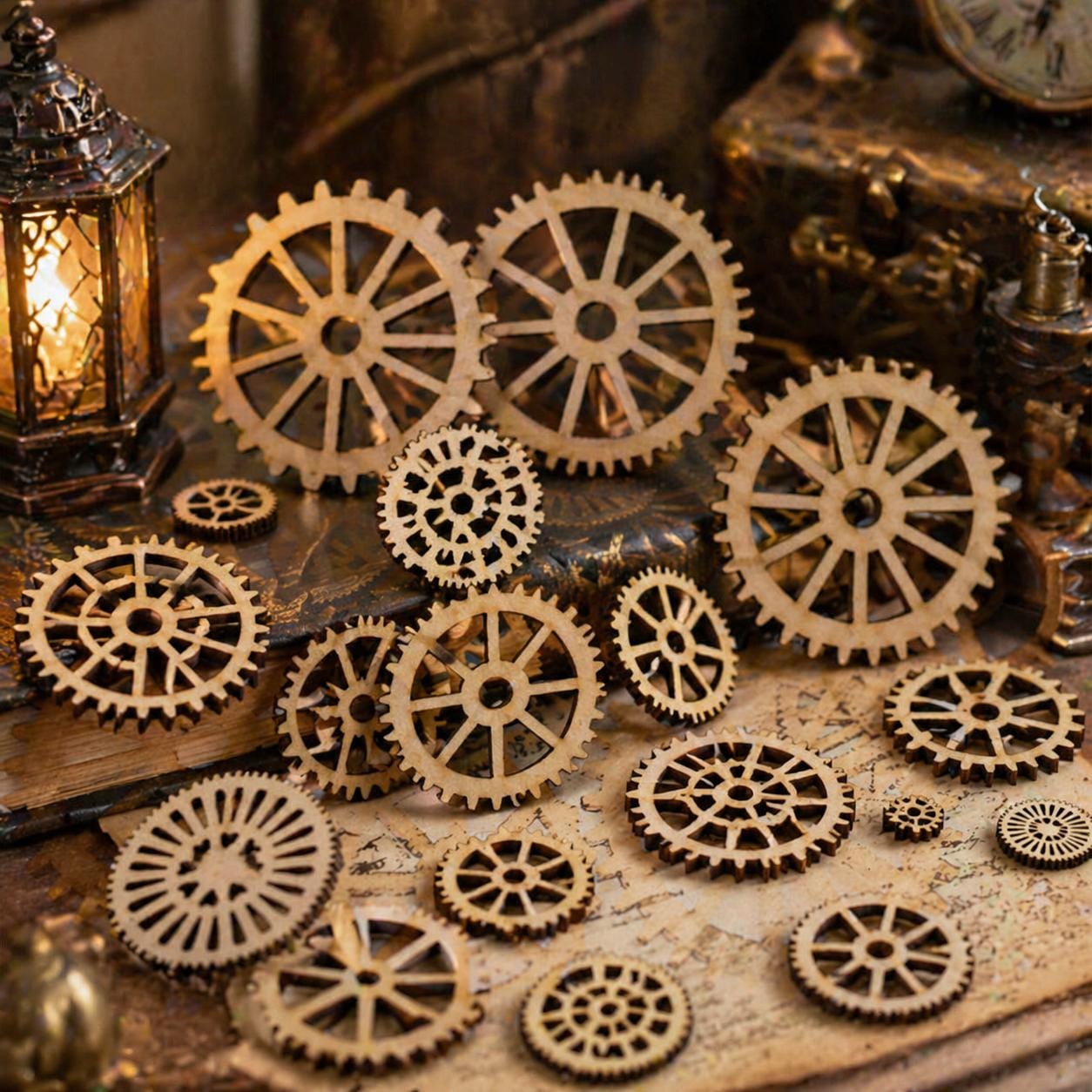 50 Mixed Wooden Gear Wheels for Crafts and Model Making