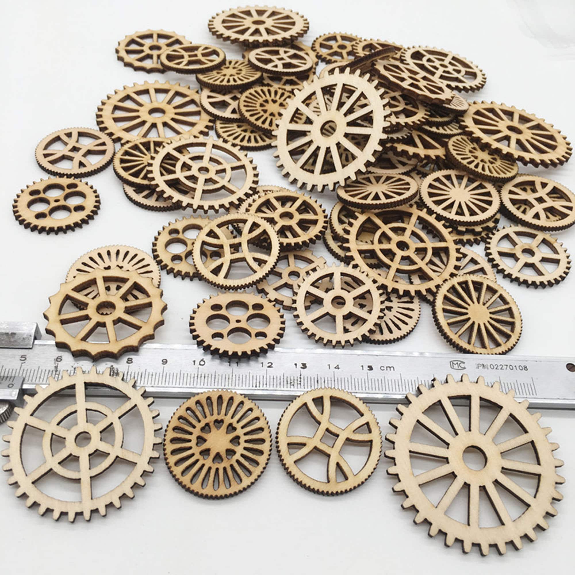 50 Mixed Wooden Gear Wheels for Crafts and Model Making