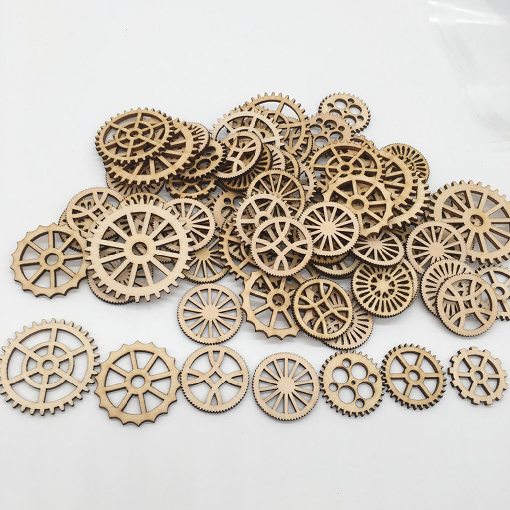 50 Mixed Wooden Gear Wheels for Crafts and Model Making