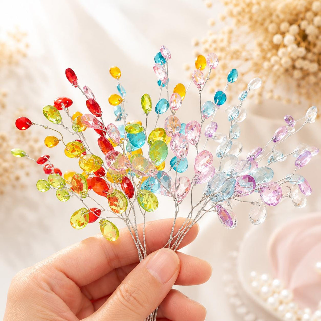 Crystal Bead Flower Spray, Acrylic Bud Branches for Floral Craft, 3pcs