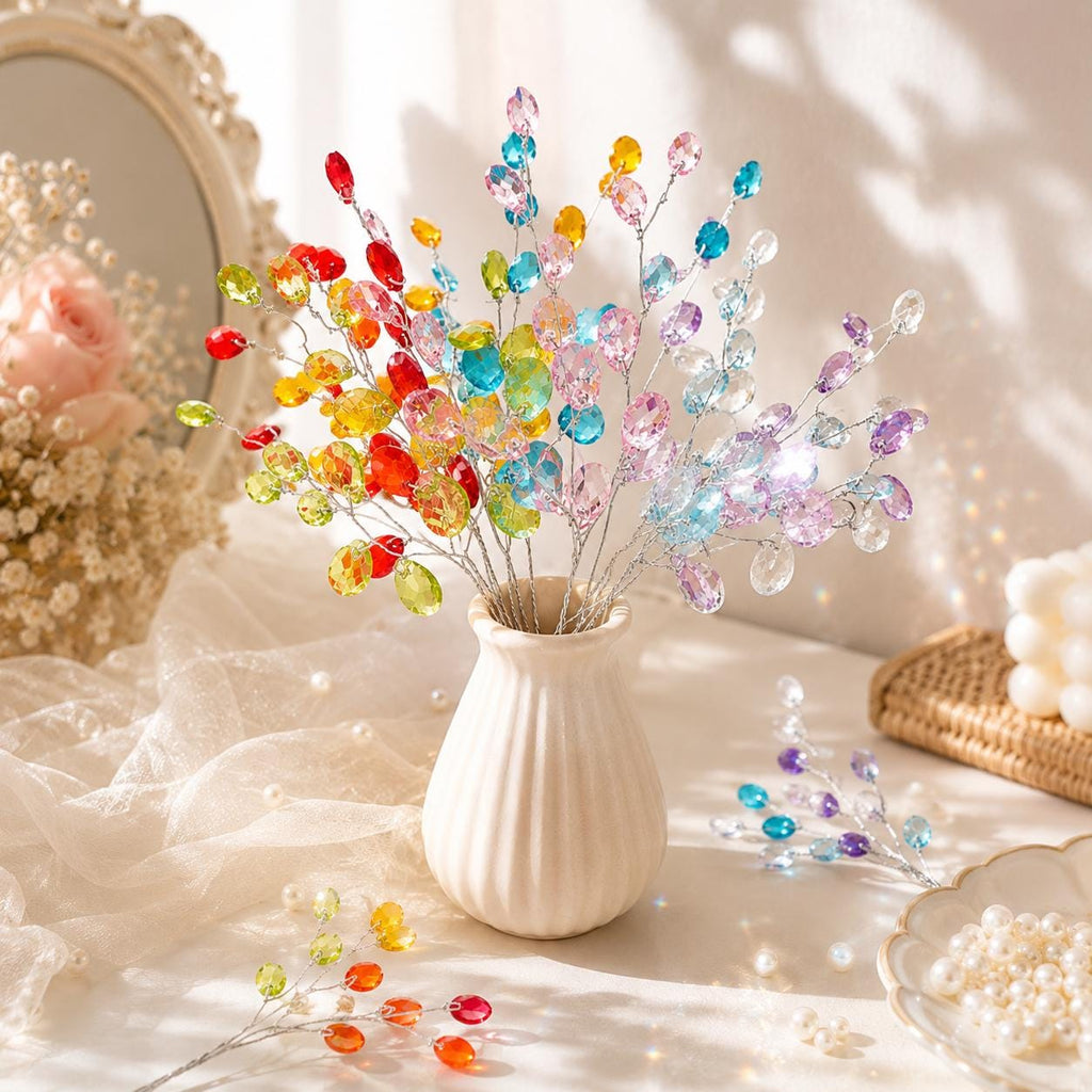 Crystal Bead Flower Spray, Acrylic Bud Branches for Floral Craft, 3pcs
