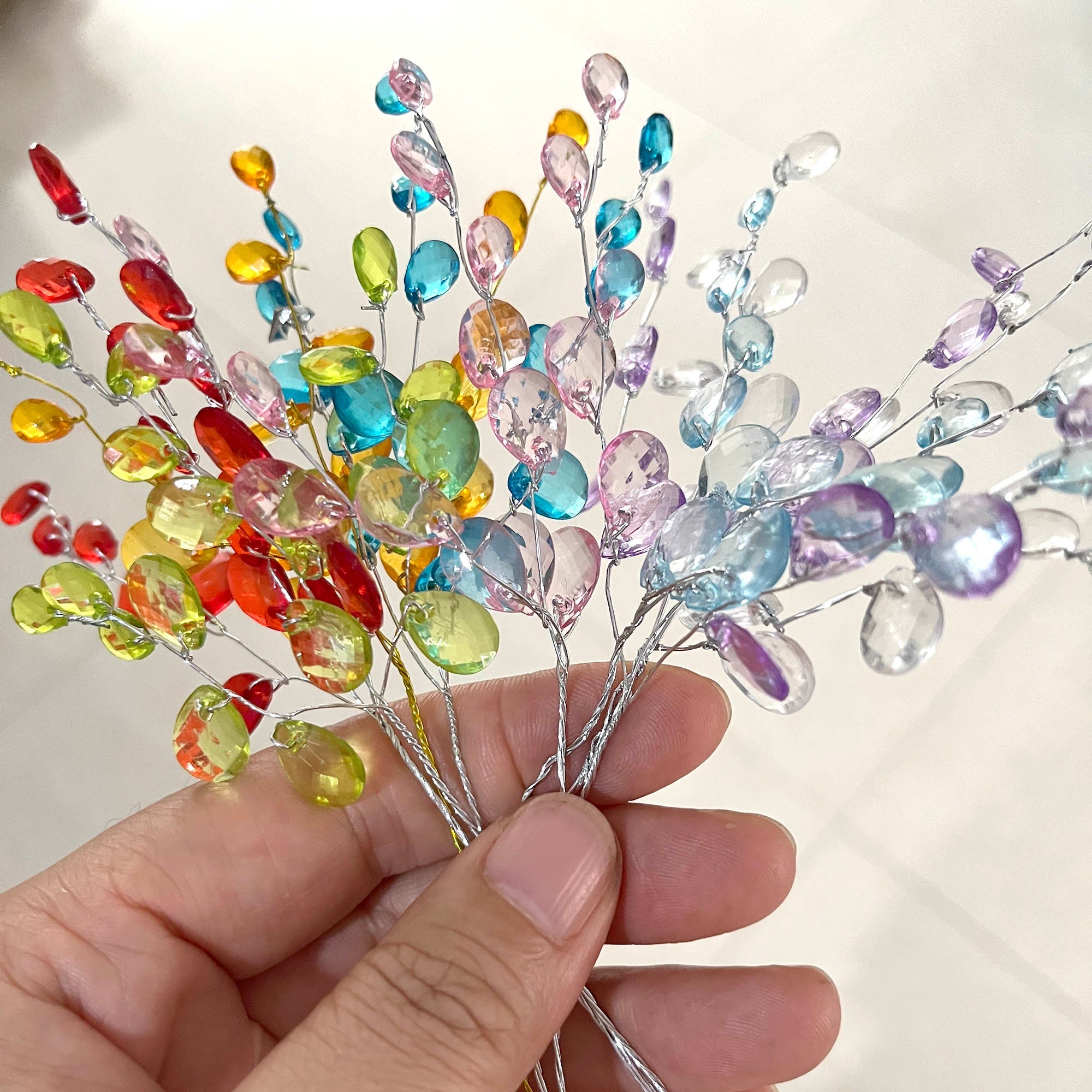 Crystal Bead Flower Spray, Acrylic Bud Branches for Floral Craft, 3pcs