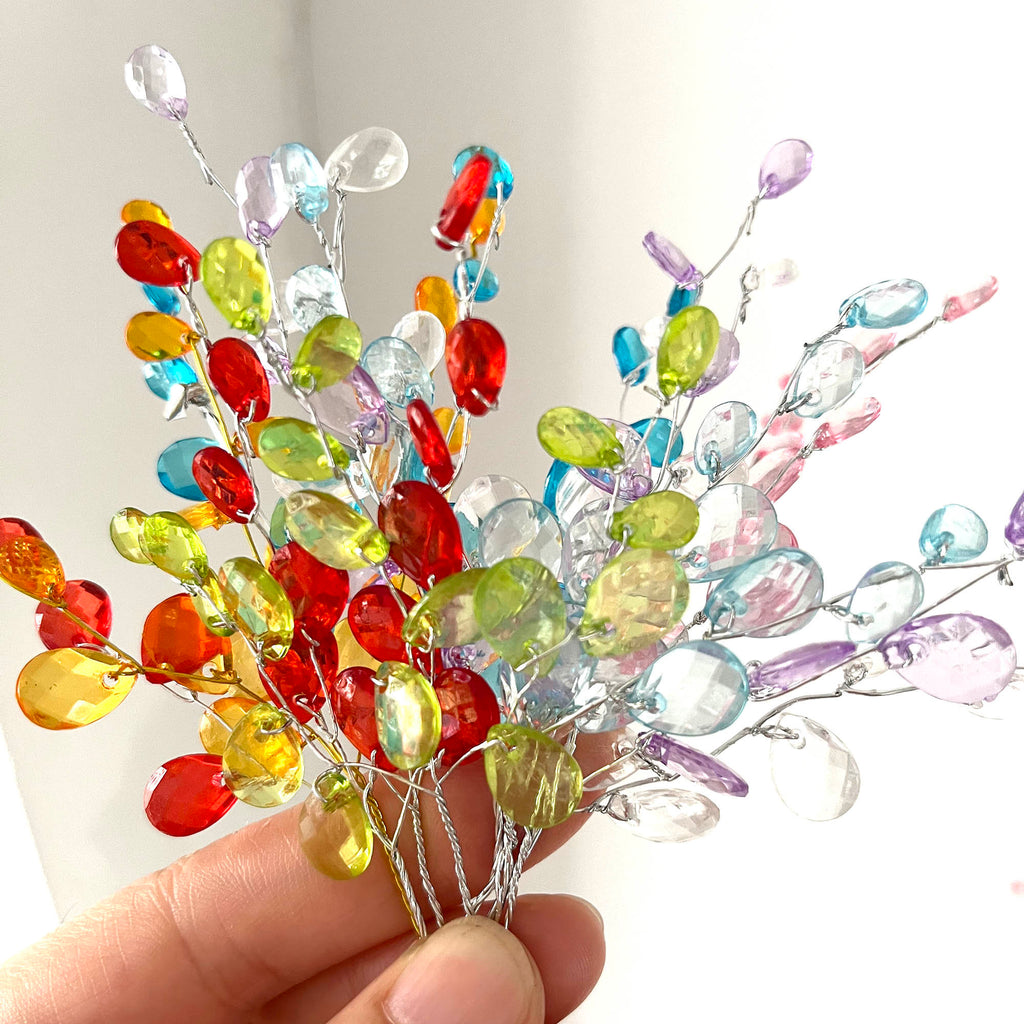 Crystal Bead Flower Spray, Acrylic Bud Branches for Floral Craft, 3pcs
