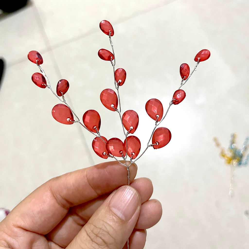 Crystal Bead Flower Spray, Acrylic Bud Branches for Floral Craft, 3pcs