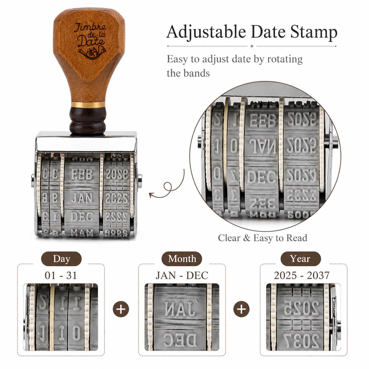 Retro Wooden Rolling Date Stamp, Desk Calendar