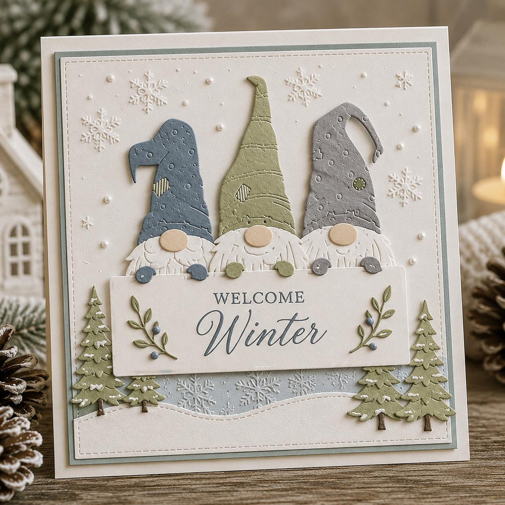 Gnome Trio Panel Metal Cutting Die for Cards and Scrapbooks
