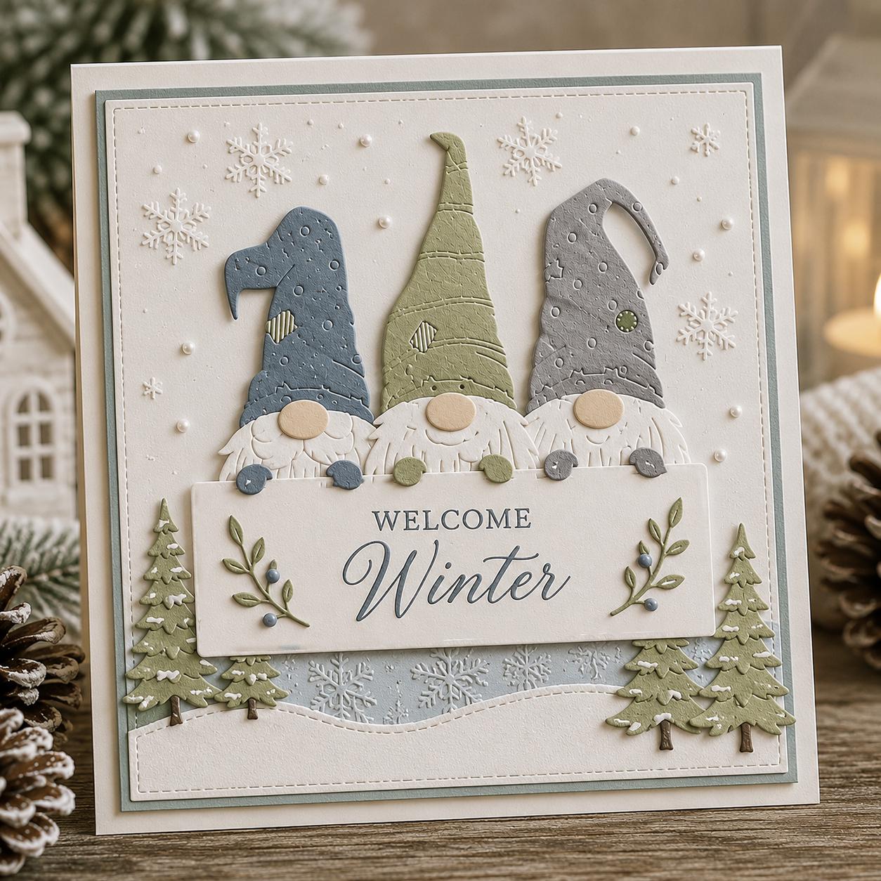 Gnome Trio Panel Metal Cutting Die for Cards and Scrapbooks