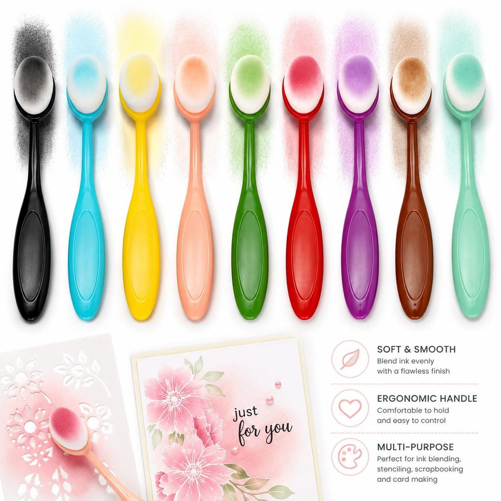 9 Ink Blending Brushes with Soft Nylon Heads for Paper Crafts