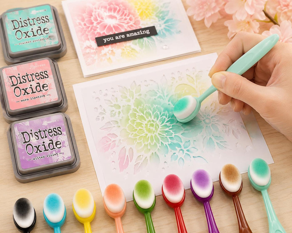 9 Ink Blending Brushes with Soft Nylon Heads for Paper Crafts
