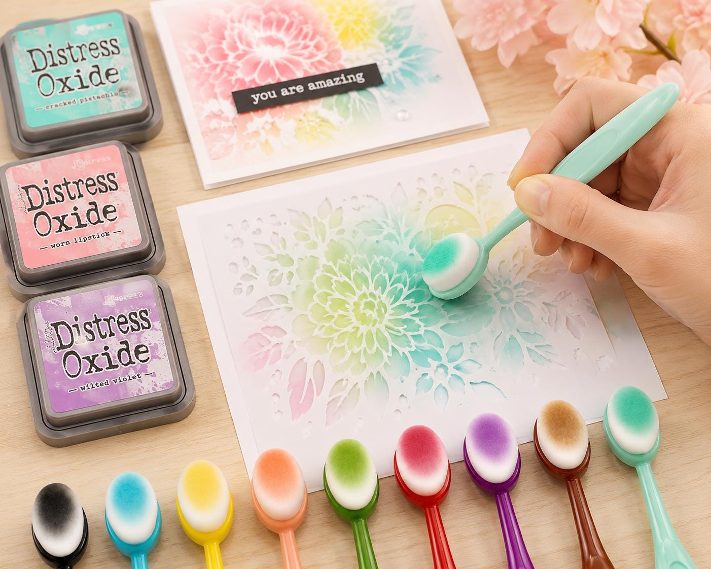 9 Ink Blending Brushes with Soft Nylon Heads for Paper Crafts