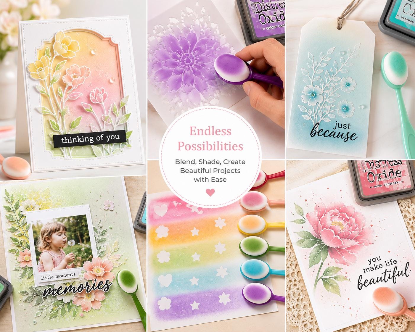 9 Ink Blending Brushes with Soft Nylon Heads for Paper Crafts