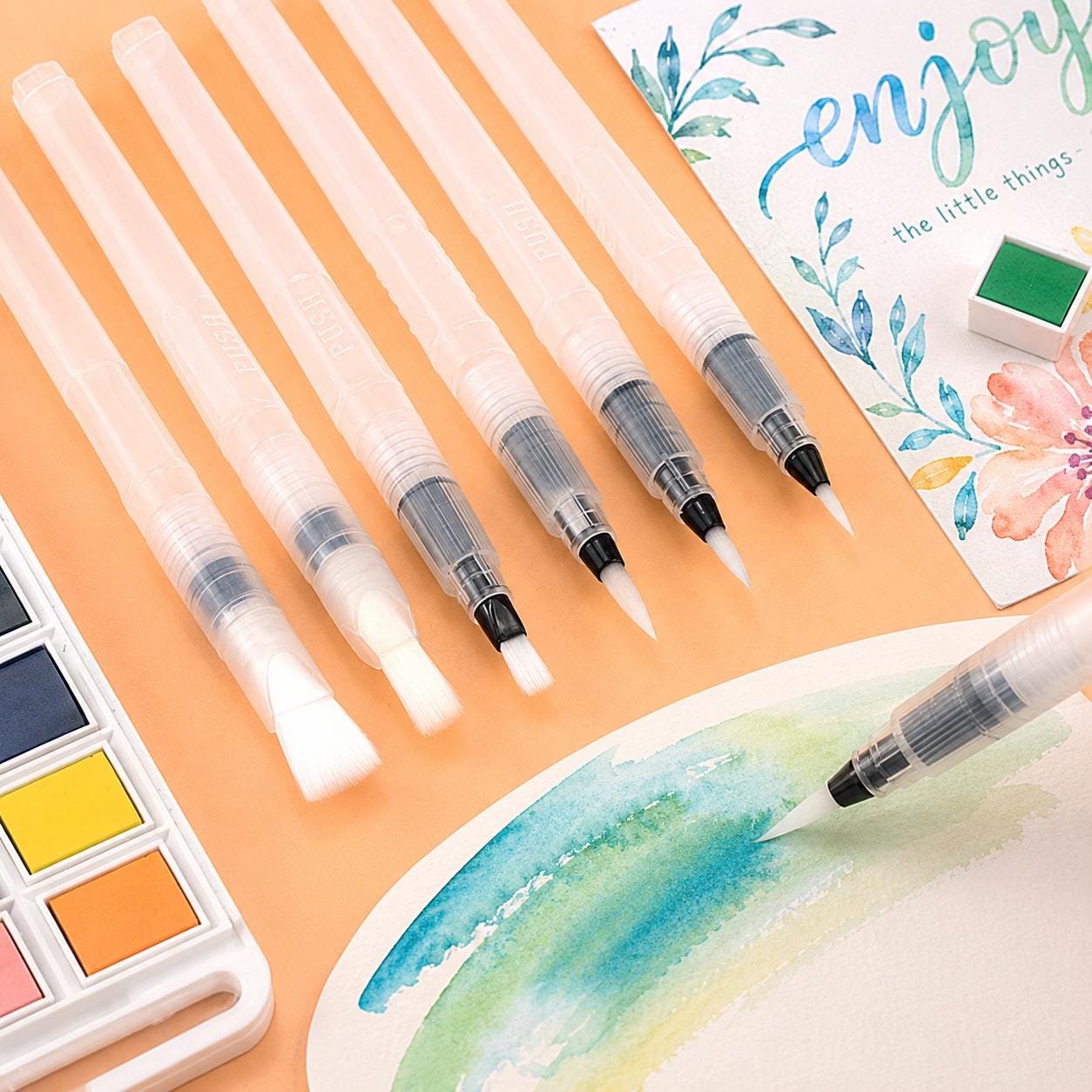 Watercolor Brush Pen Set, Blendable Nylon Tip, 6pcs