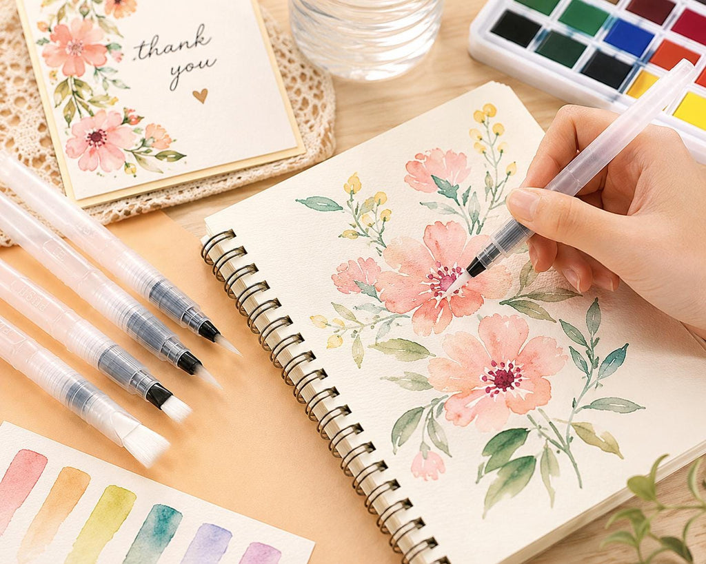 Watercolor Brush Pen Set, Blendable Nylon Tip, 6pcs