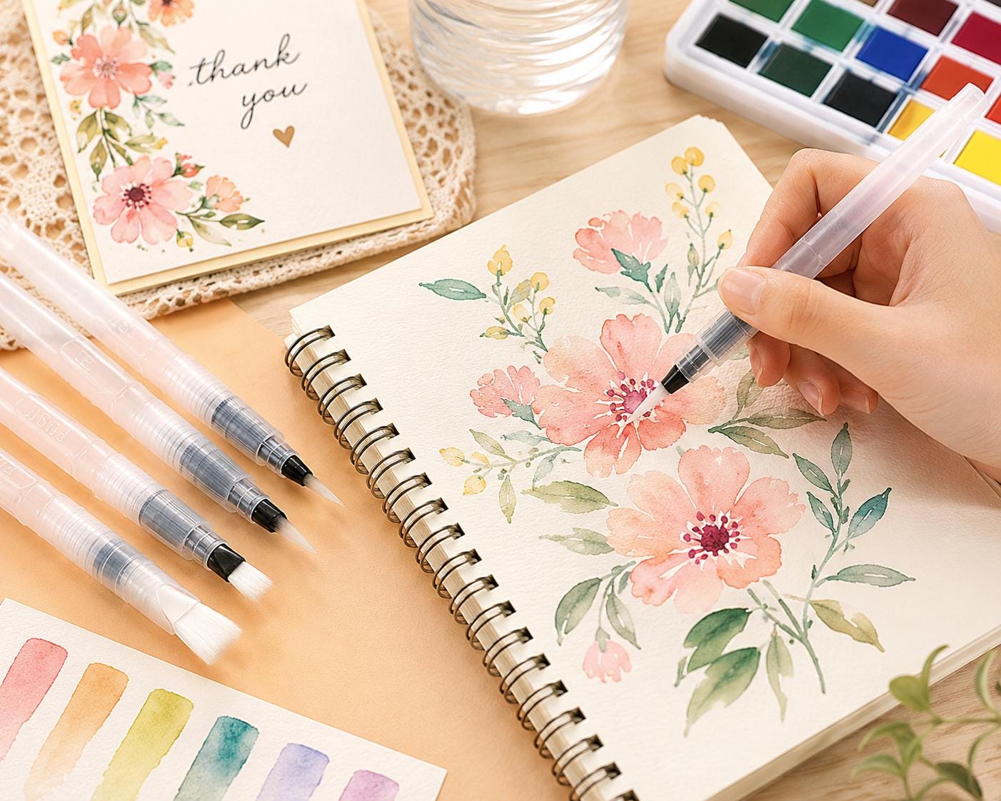 Watercolor Brush Pen Set, Blendable Nylon Tip, 6pcs