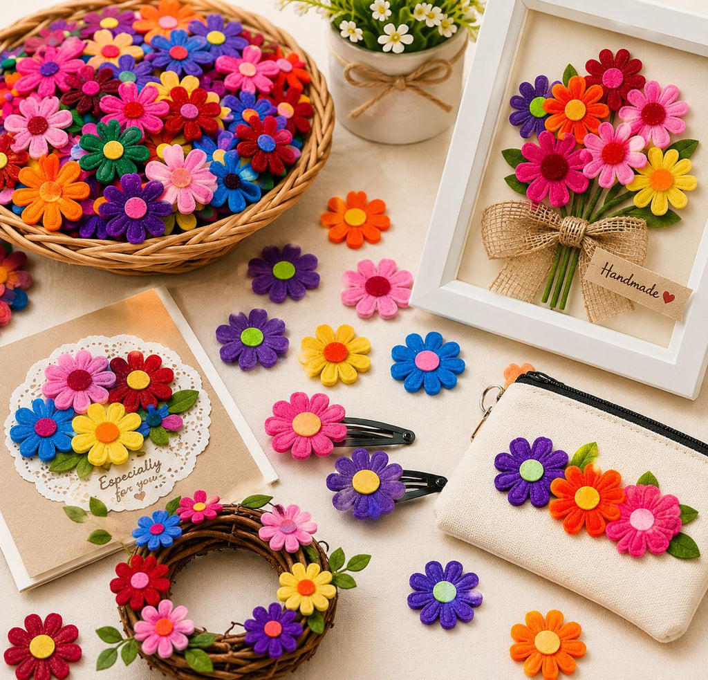 Mixed Color Felt Flowers, Fabric Appliques for Crafts, Hair Clips, Scrapbooking