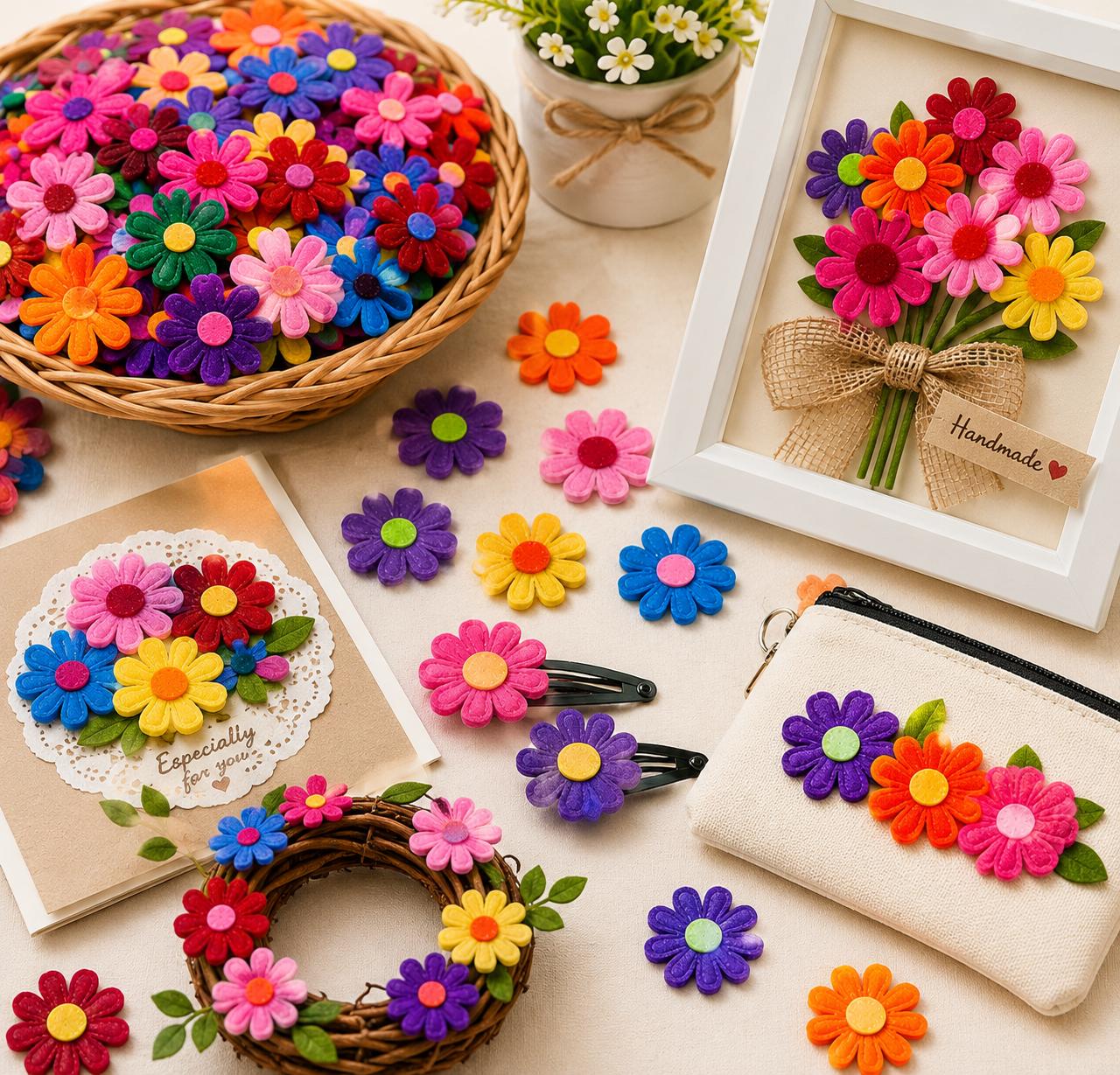 Mixed Color Felt Flowers, Fabric Appliques for Crafts, Hair Clips, Scrapbooking