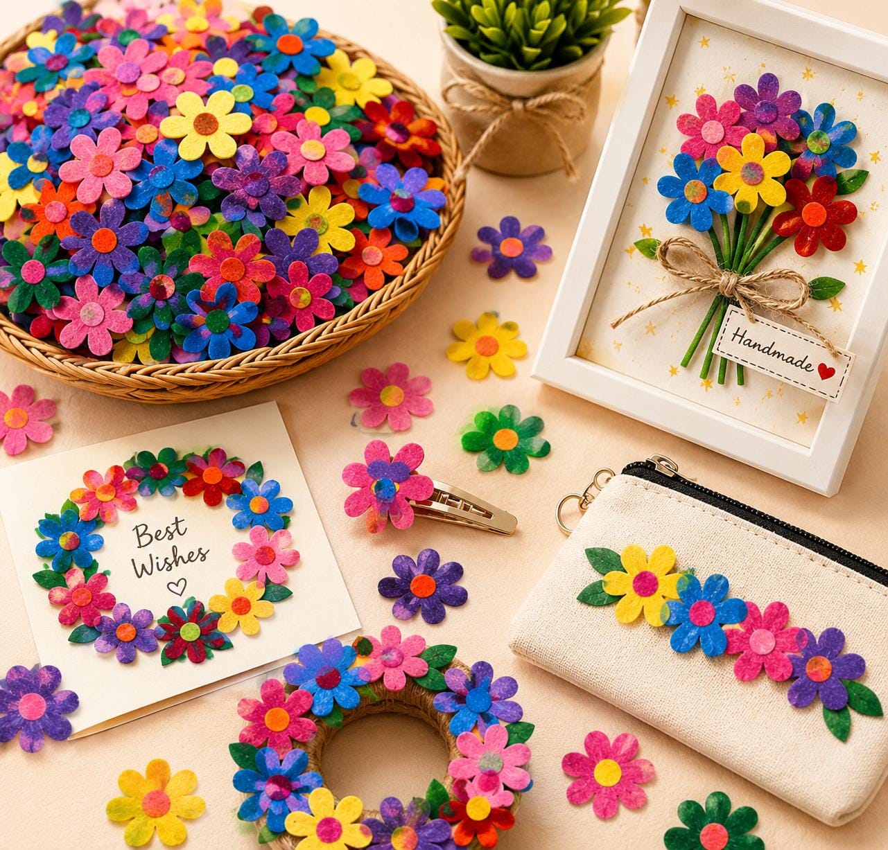 Mixed Color Felt Flowers, Fabric Appliques for Crafts, Hair Clips, Scrapbooking