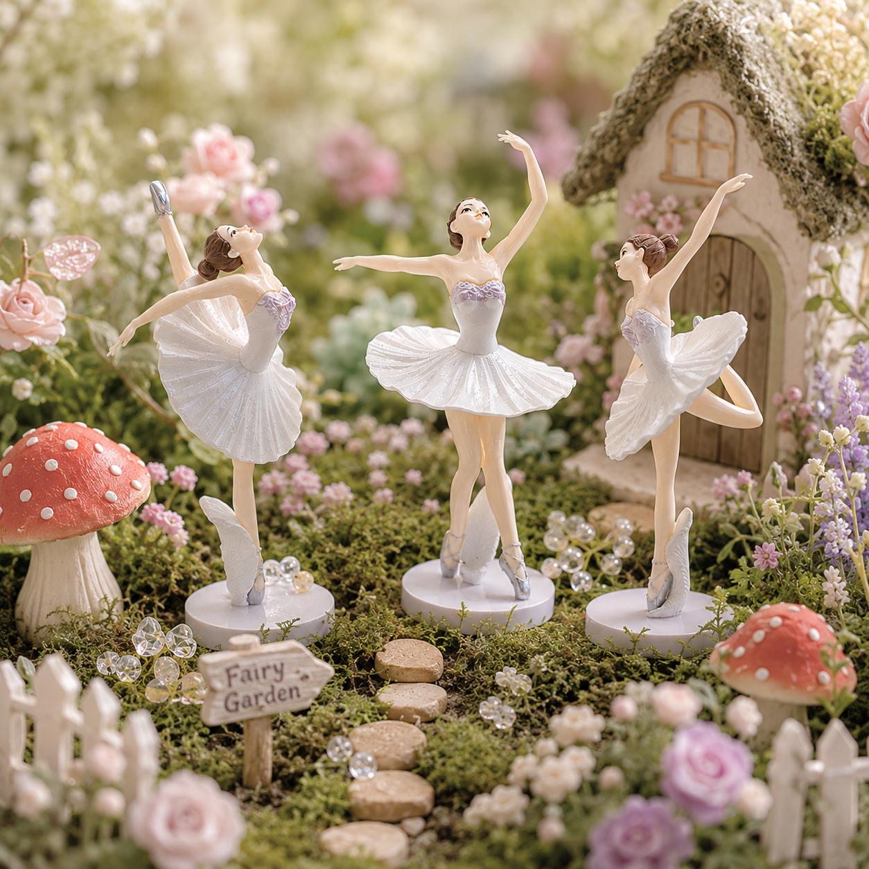 Mini Ballerina Figurine Set, Fairy Garden Decor, DIY Craft Accessories, Dollhouse Flower Pot Figures