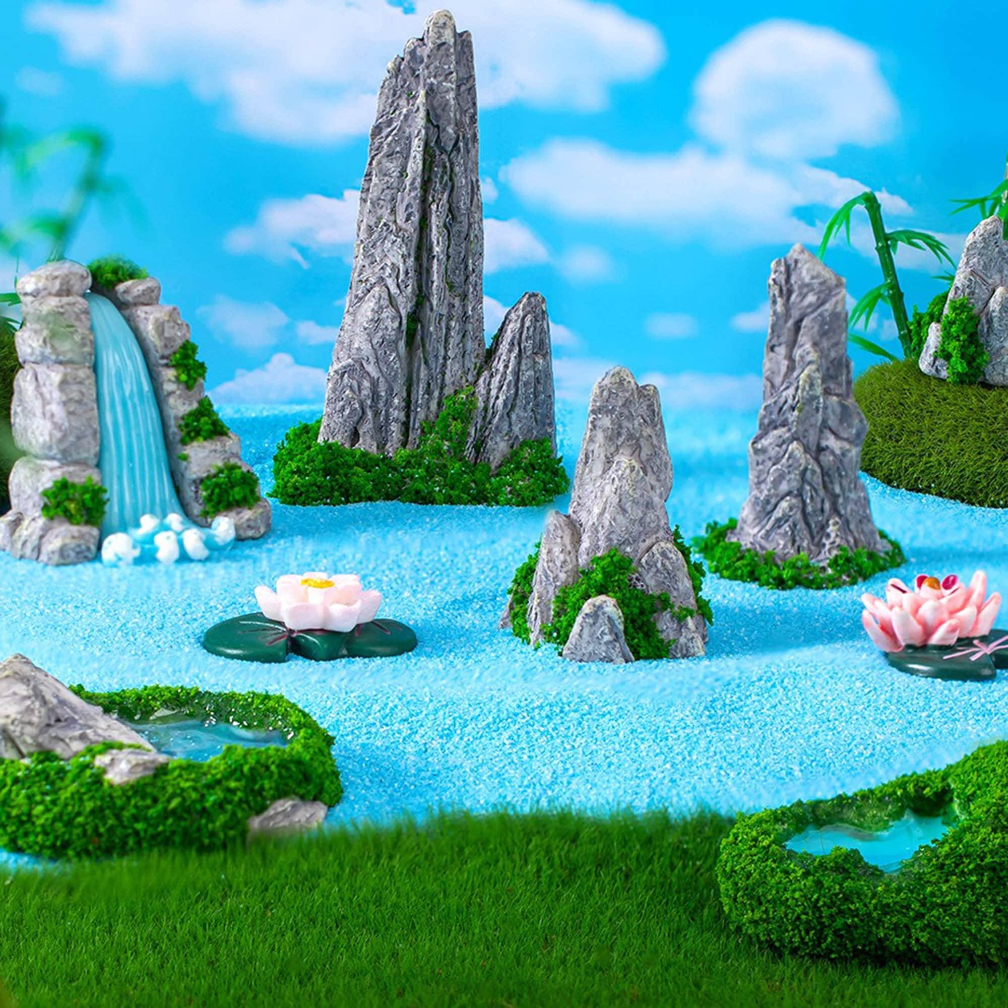Miniature Mountain Waterfall Set, Fairy Garden Decor for DIY Landscapes