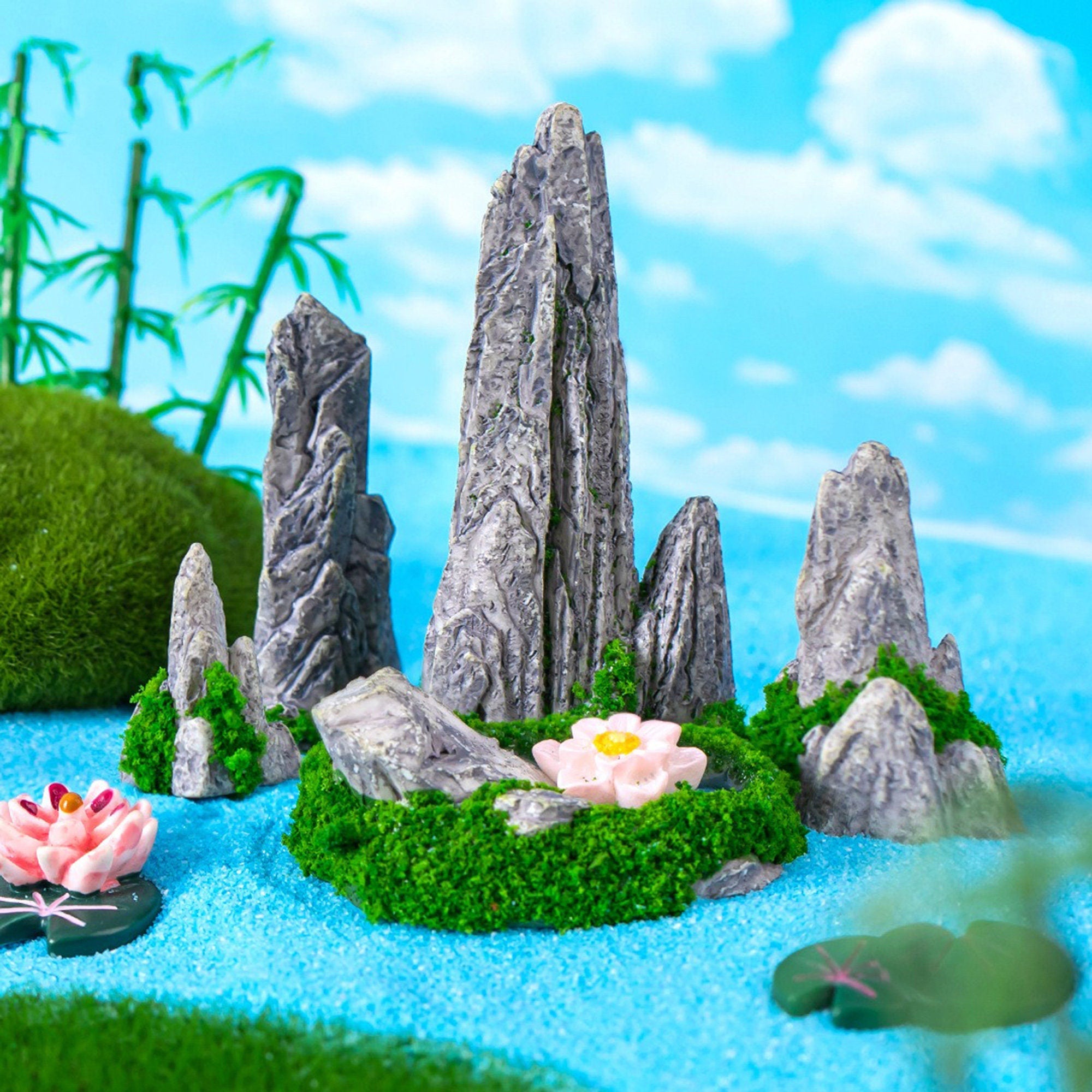 Miniature Mountain Waterfall Set, Fairy Garden Decor for DIY Landscapes