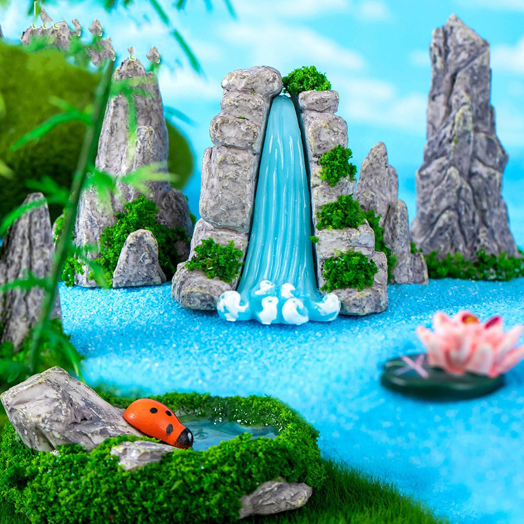 Miniature Mountain Waterfall Set, Fairy Garden Decor for DIY Landscapes