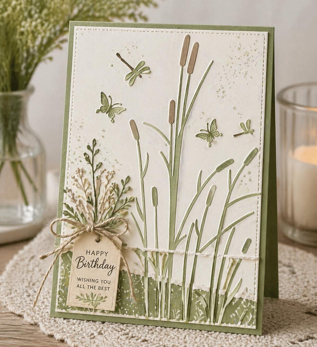 Cattail Grass Embossing Folder, Butterfly Background (10.5x14.8cm)