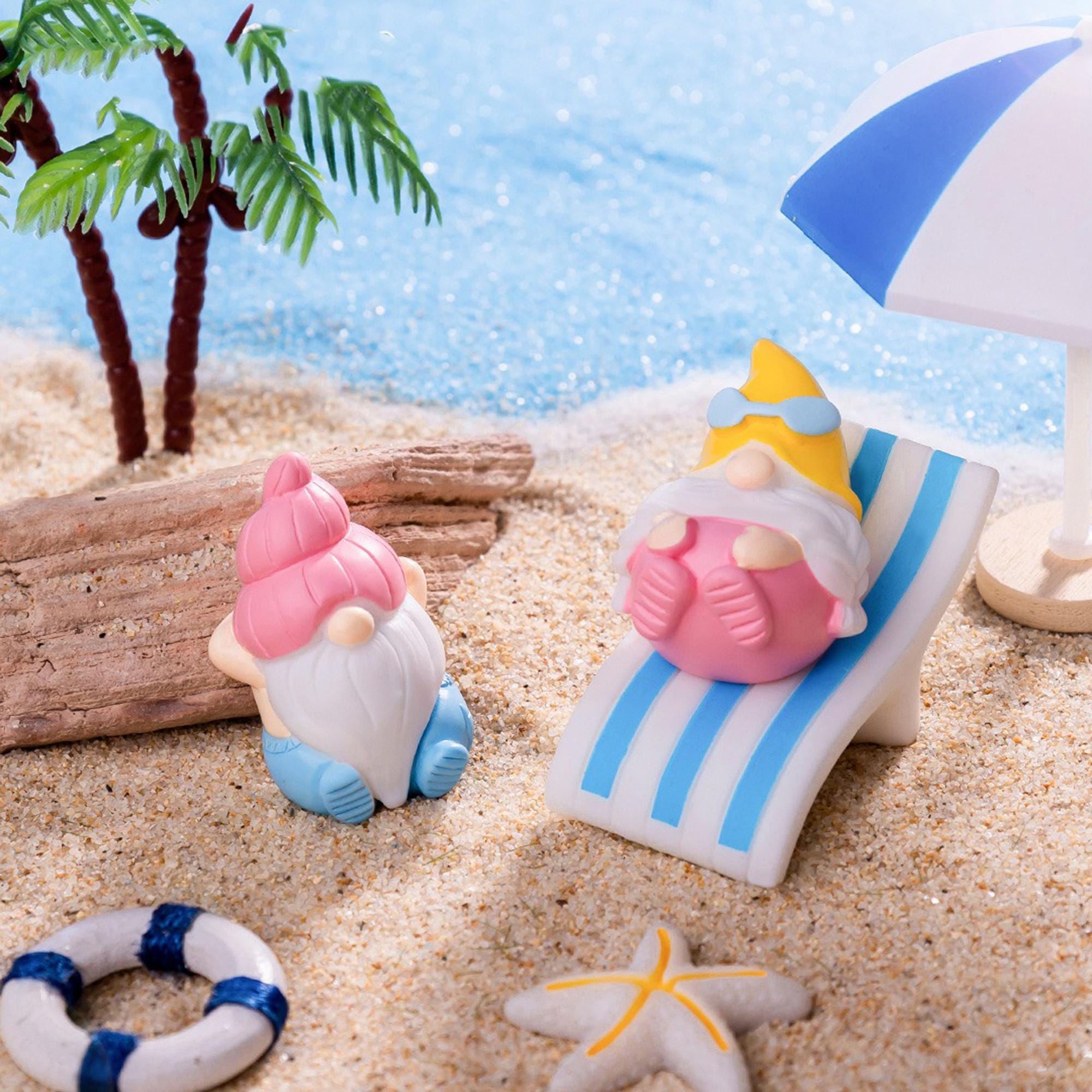 Mini Beach Gnomes Set, Fairy Garden Decor and DIY Landscape Props