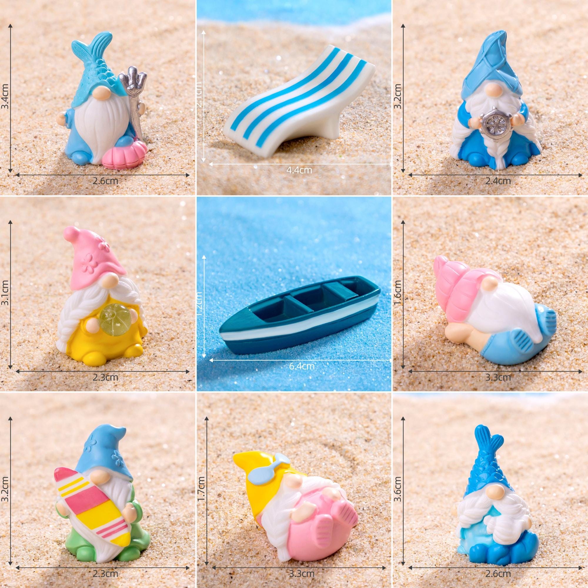 Mini Beach Gnomes Set, Fairy Garden Decor and DIY Landscape Props
