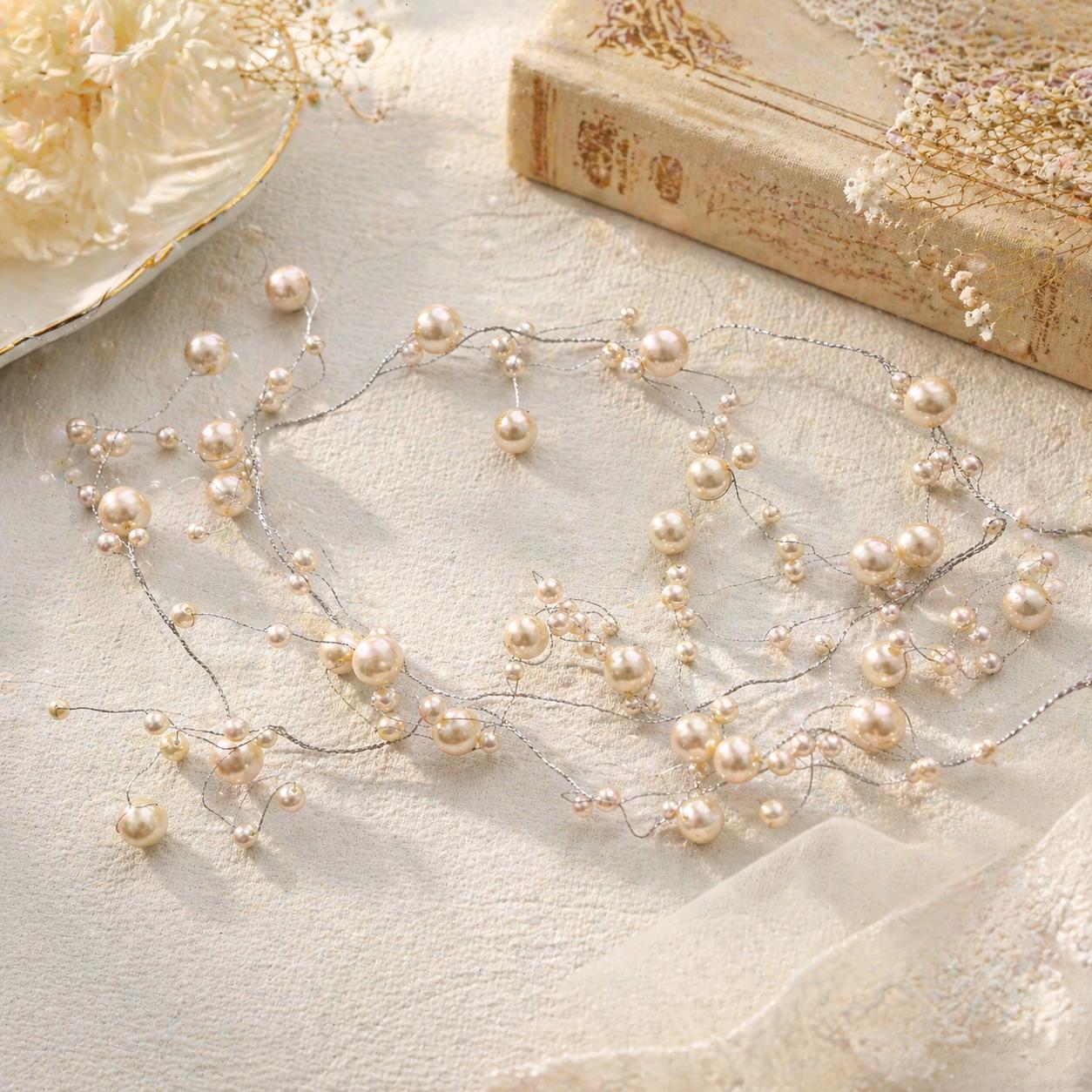 Handmade Pearl Garland on Wire for Wedding Décor, Floral Arrangements, or Crafting Supplies