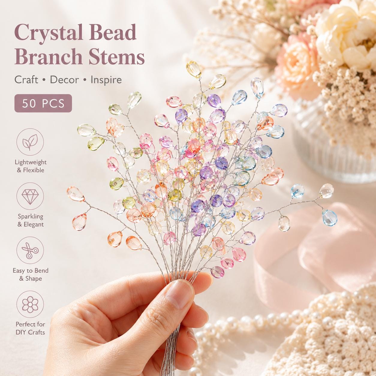 Crystal Bead Branch, Acrylic Flower Twigs for Wedding Centerpiece Decor
