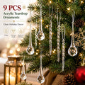 9 Clear Acrylic Teardrop Ornaments for Christmas Decor