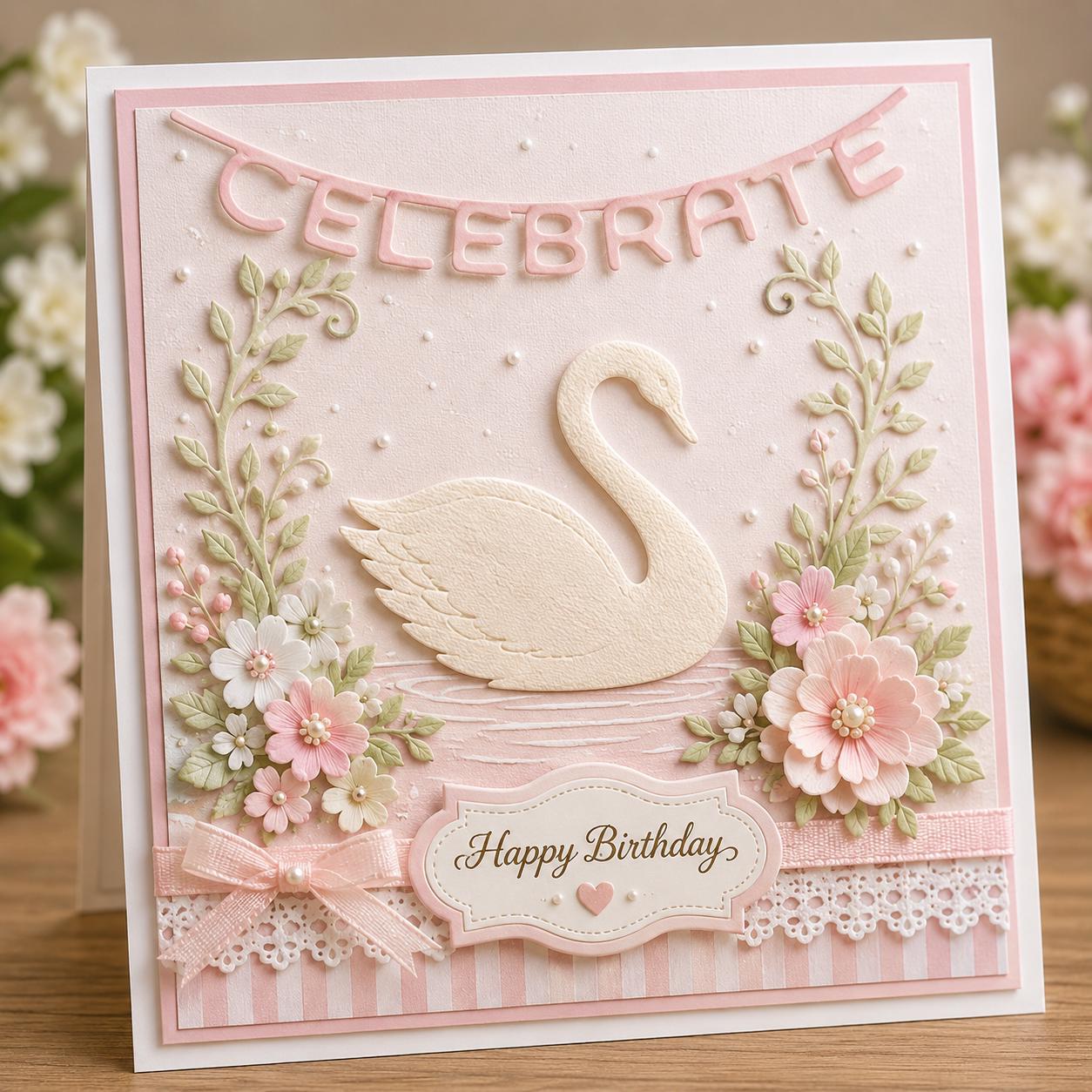 Metal Cutting Die with Cartoon Swan and Floral Frame for Paper Crafting