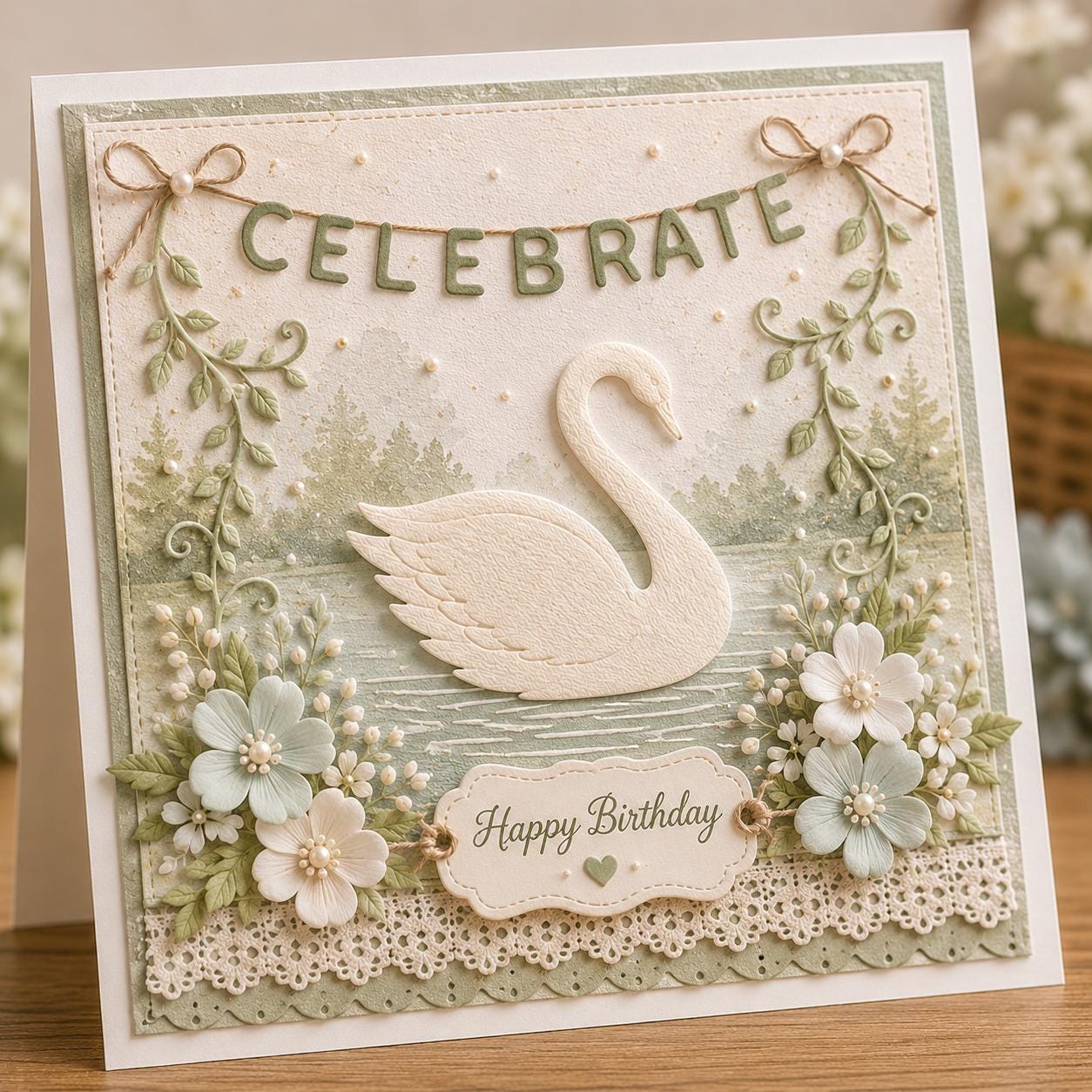 Metal Cutting Die with Cartoon Swan and Floral Frame for Paper Crafting