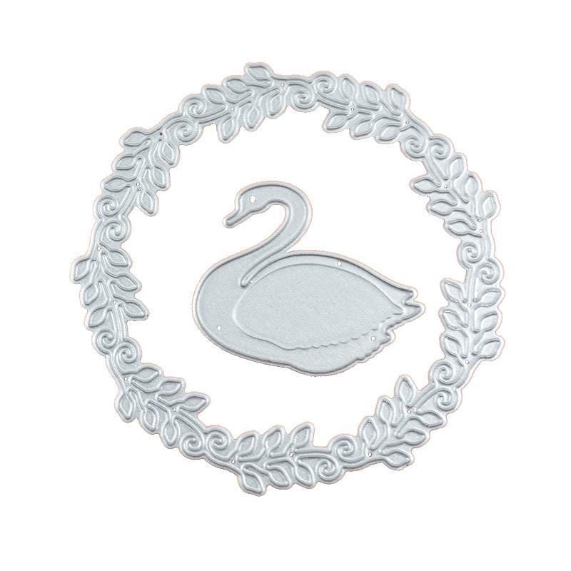 Metal Cutting Die with Cartoon Swan and Floral Frame for Paper Crafting
