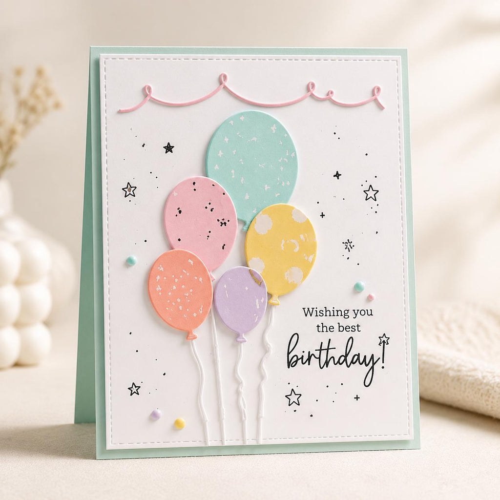 Birthday Balloon Stamp and Die Set, Party Card Making Supplies