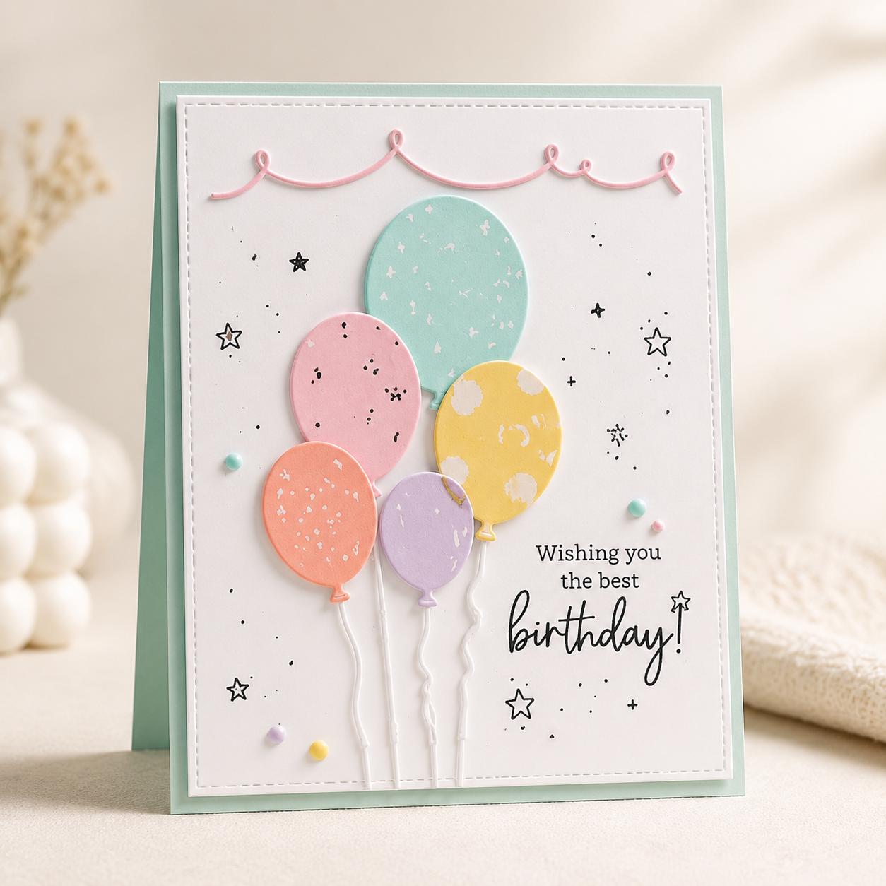 Birthday Balloon Stamp and Die Set, Party Card Making Supplies