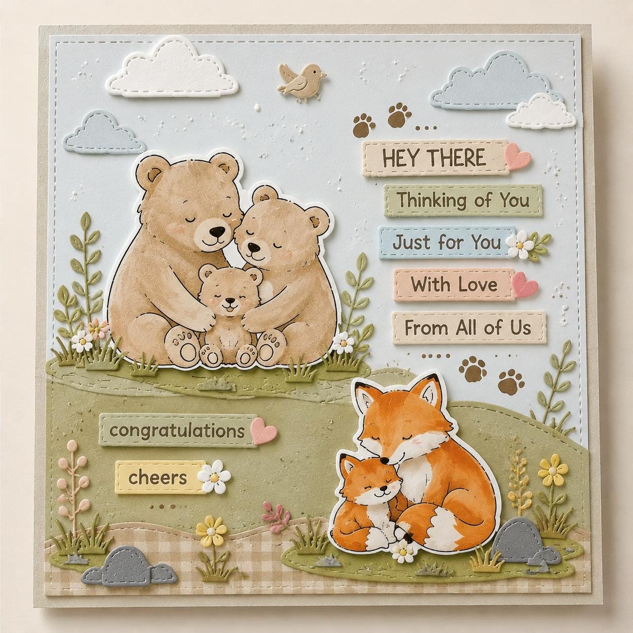 Woodland Bear Fox Stamp and Die Set, Animal Card Making, Scrapbook Craft Supply