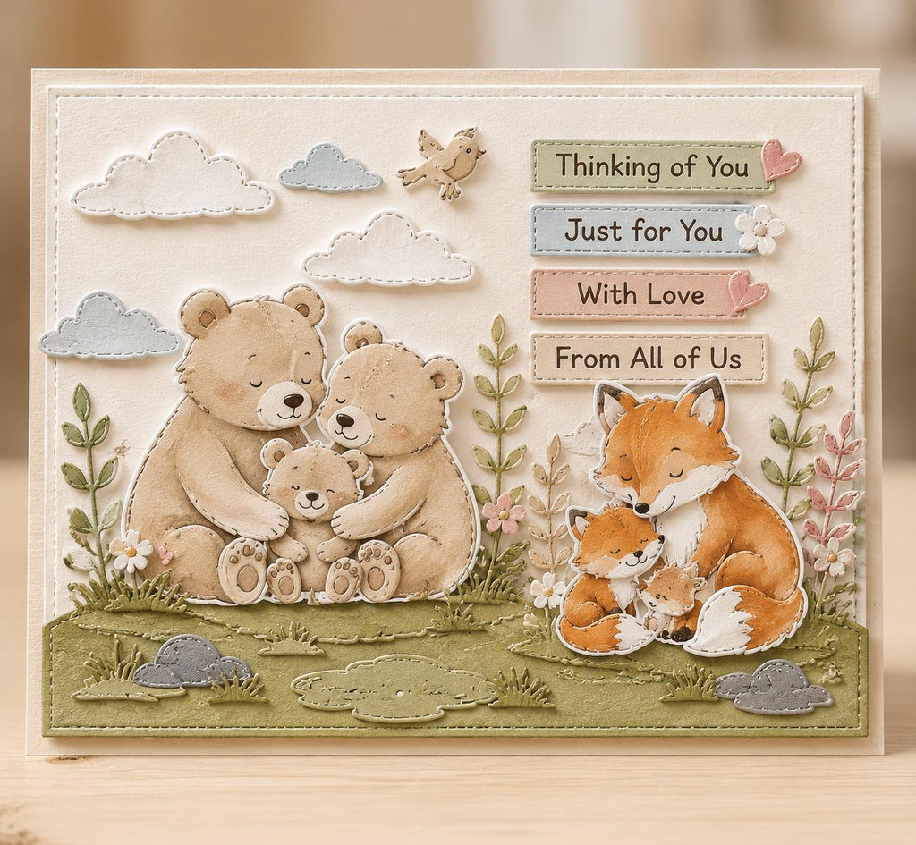 Woodland Bear Fox Stamp and Die Set, Animal Card Making, Scrapbook Craft Supply